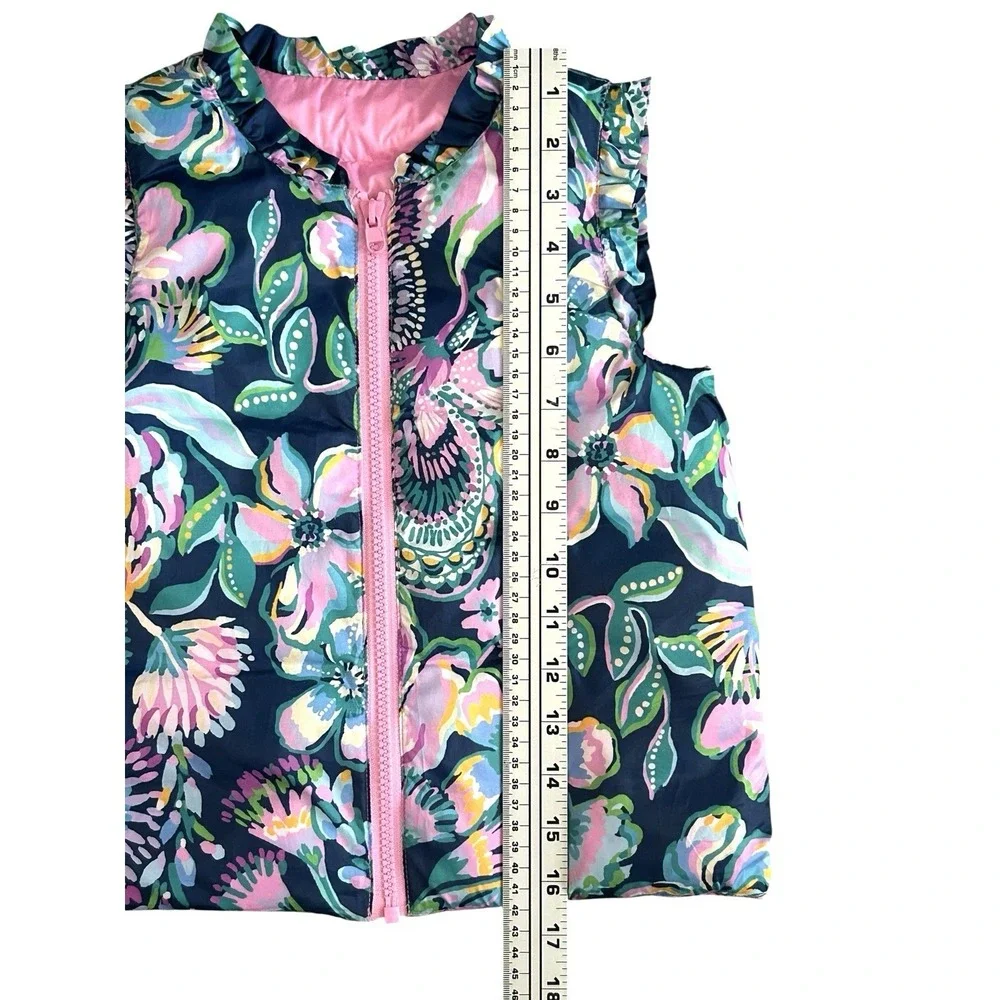 Lilly Pulitzer Girls Down Puffer‎ Vest Medium 6-7 Multicolor Floral Reversible